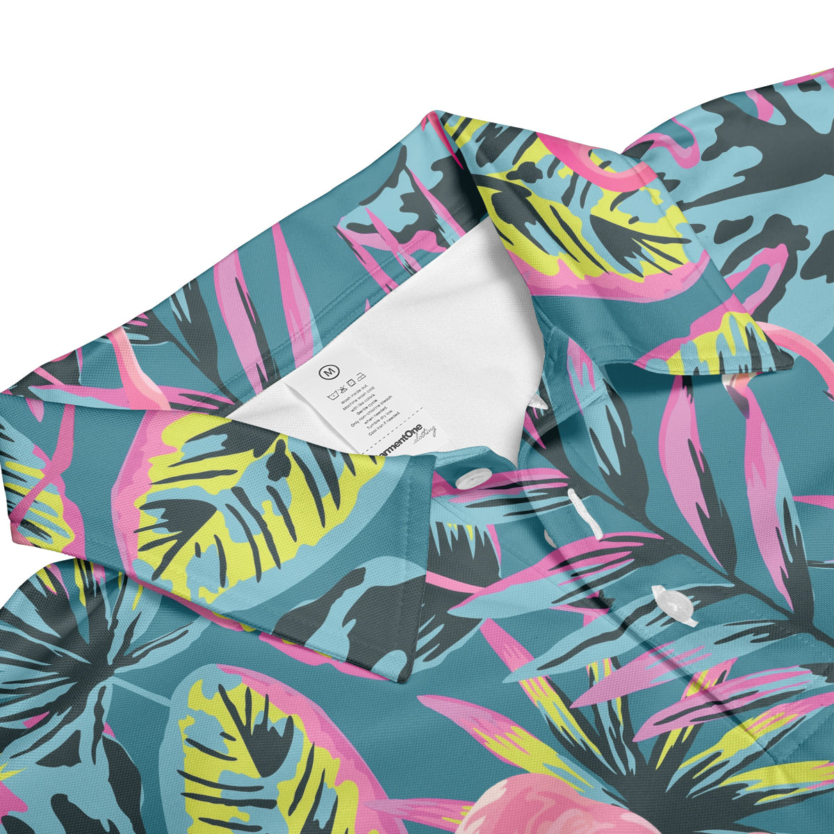 Petthouse | Flamingo With Modern Neon Tropical Polo Shirts Summer Leaves And Plants Seamless Pattern