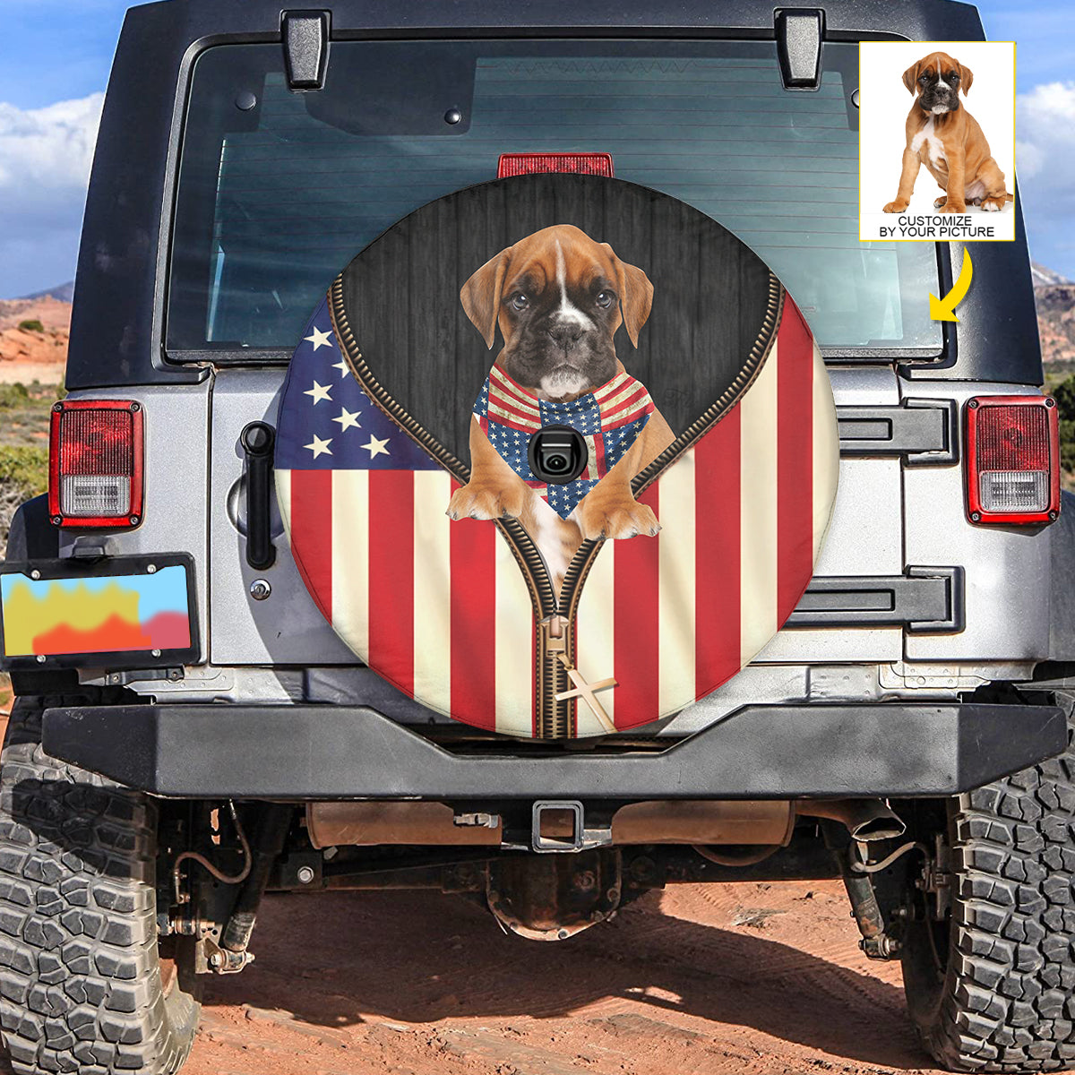 Petthouse | Dog Spare Tire Cover Custom Photo Wheel Cover Boxer American Spare Tire Cover Dog Camper