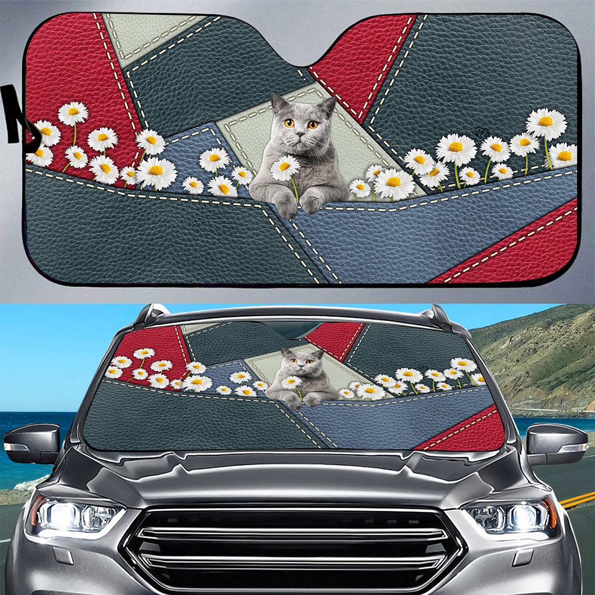 Petthouse | Windshield Sun Shade British Shorthair Cat Daisy Car Sunshade Cat Lover Gift Sun Shade