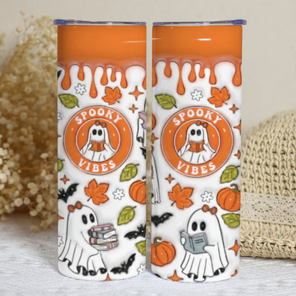 Petthouse | Ghost Reading Book Inflated 3d Skinny Tumbler, Ghost Books Halloween Tumbler, Ghost Book