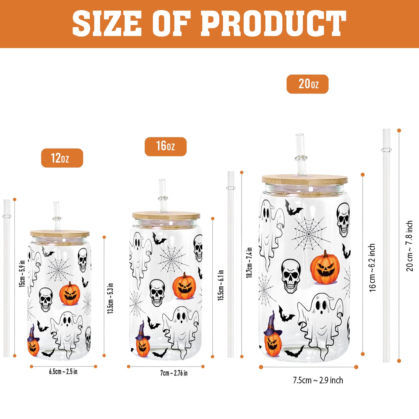 Petthouse | Ghost Halloween Glass Can, Skulls And Ghosts Glass Can, Spooky Season Pumpkin