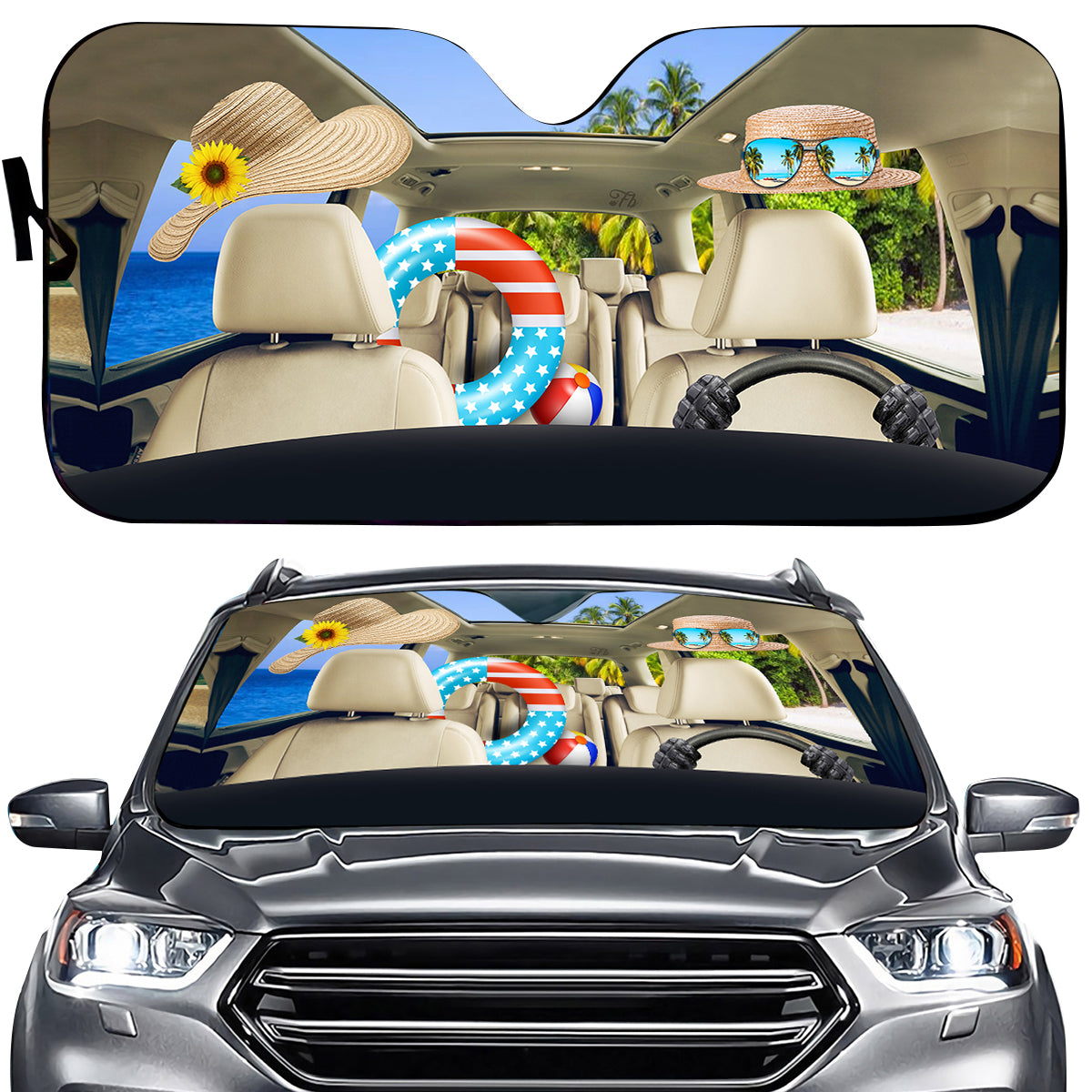 Petthouse | Golden Retriever Beach Driving Sunshades For Car Custom Photo Windshield Sun Shade Sun Visor