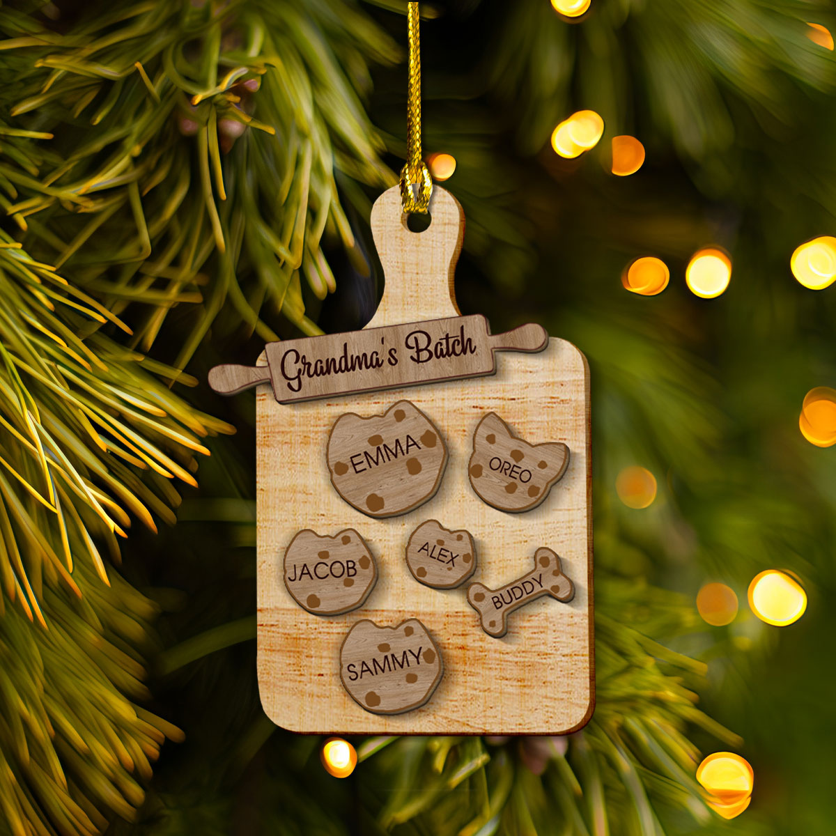 Petthouse | Custom Family Cookie Wooden Ornament, Family Name Ornament, Christmas Kid Cookies Ornament