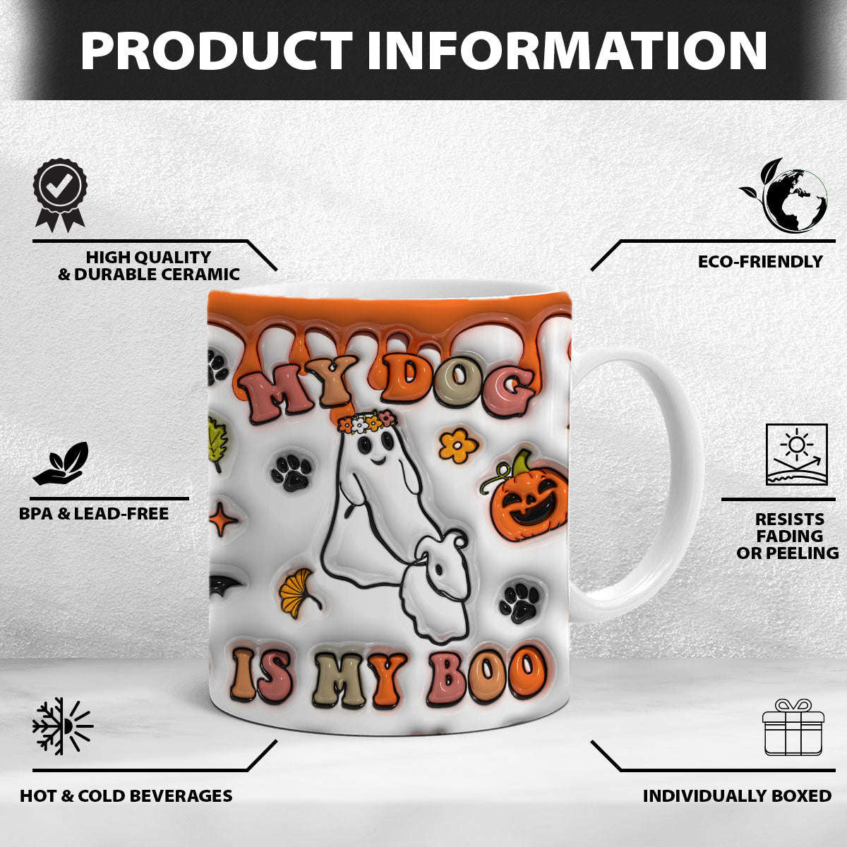 Petthouse | My Dog Is My Boo Mug, Ghost Dog Walking Inflated 3d Mug, Halloween Ghost Spooky Vibes