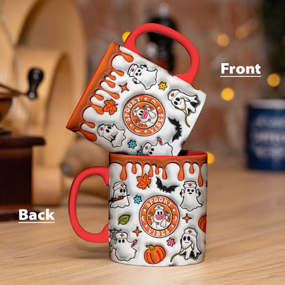 Petthouse | Halloween Ghost Nurse 3d Inflated Effect Printed Mug, Cute Ghost Nurse Spooky Vibes Mug