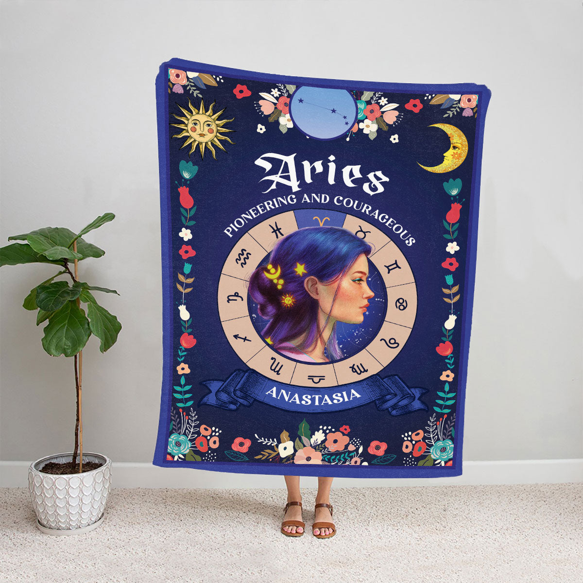 Petthouse | Customized Aries Zodiac Feature Cozy Blanket To Little Niece, Zodiac Home Decor, Aries Characteristic Gift