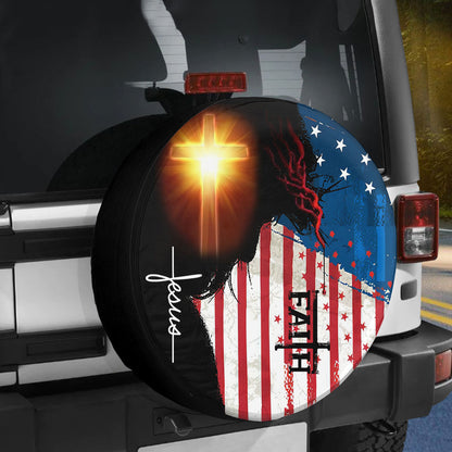 Petthouse | Jesus Grunge Usa Flag Tire Wheel Protector Faith Christian Car Decor Spare Tire Cover