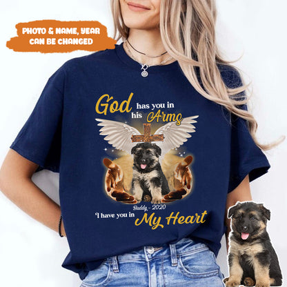 Petthouse | Custom Dog Jesus God Has You In His Arms I Have You In My Heart Shirt, Memorial Gift