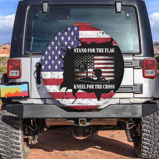 Petthouse | Veteran Memorial Spare Tire Cover Stand For The Flag Grunge American Flag Print With Backup Camera Hole