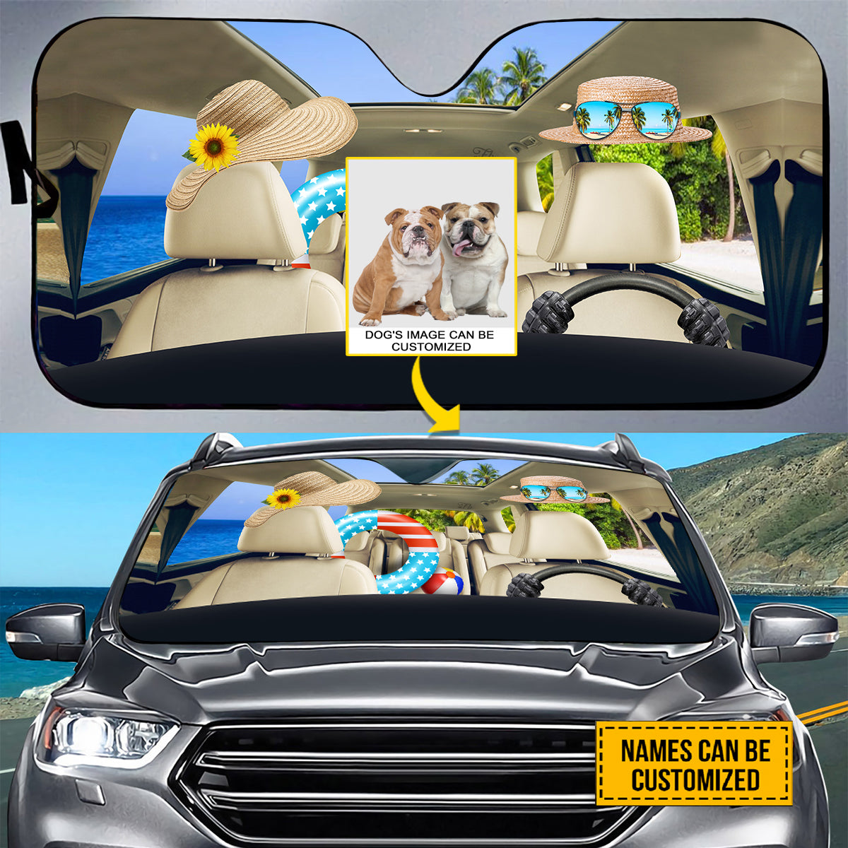 Petthouse | English Bulldog Go To Beach Sunshade Windshield Sun Shade Customized Sun Shade Dog Lovers