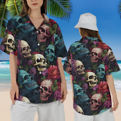 Petthouse | Skull Floral Hawaiian Shirt, Skull Summer, Skull Skeleton Tropical Floral For Beach Gift