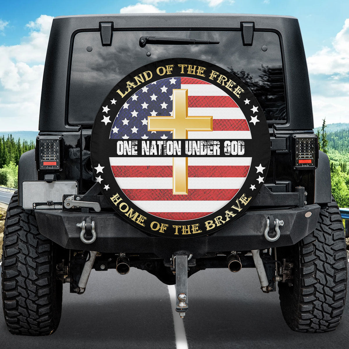 Petthouse | Jesus American Flag Car Tire Cover One Nation Under God Faith Worship Seasonal Spare Tire Cover