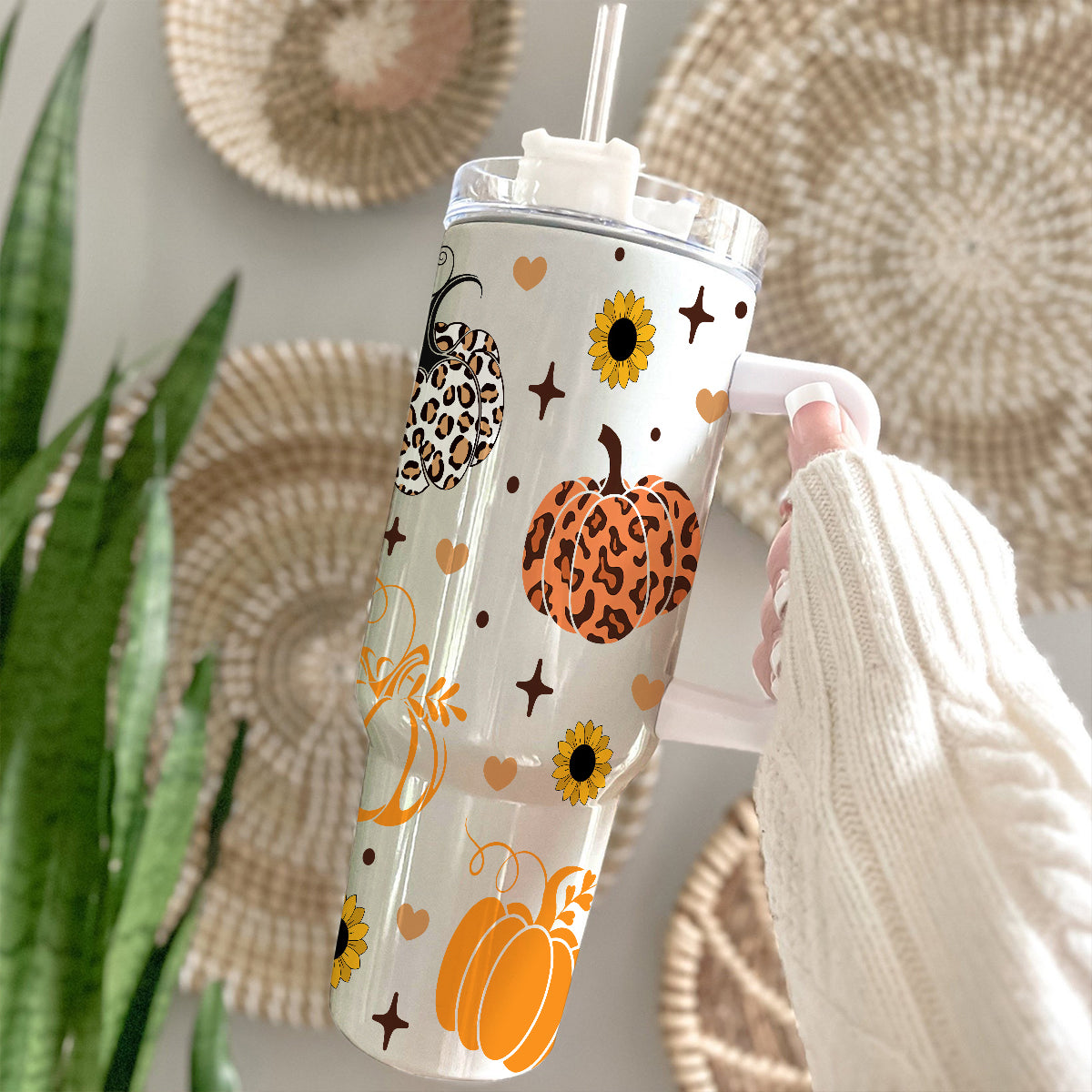 Petthouse | Fall Pumpkins 40oz Tumbler, Fall Coffee Stainless Steel Tumbler, Leopard Pumpkin, Fall Vibes