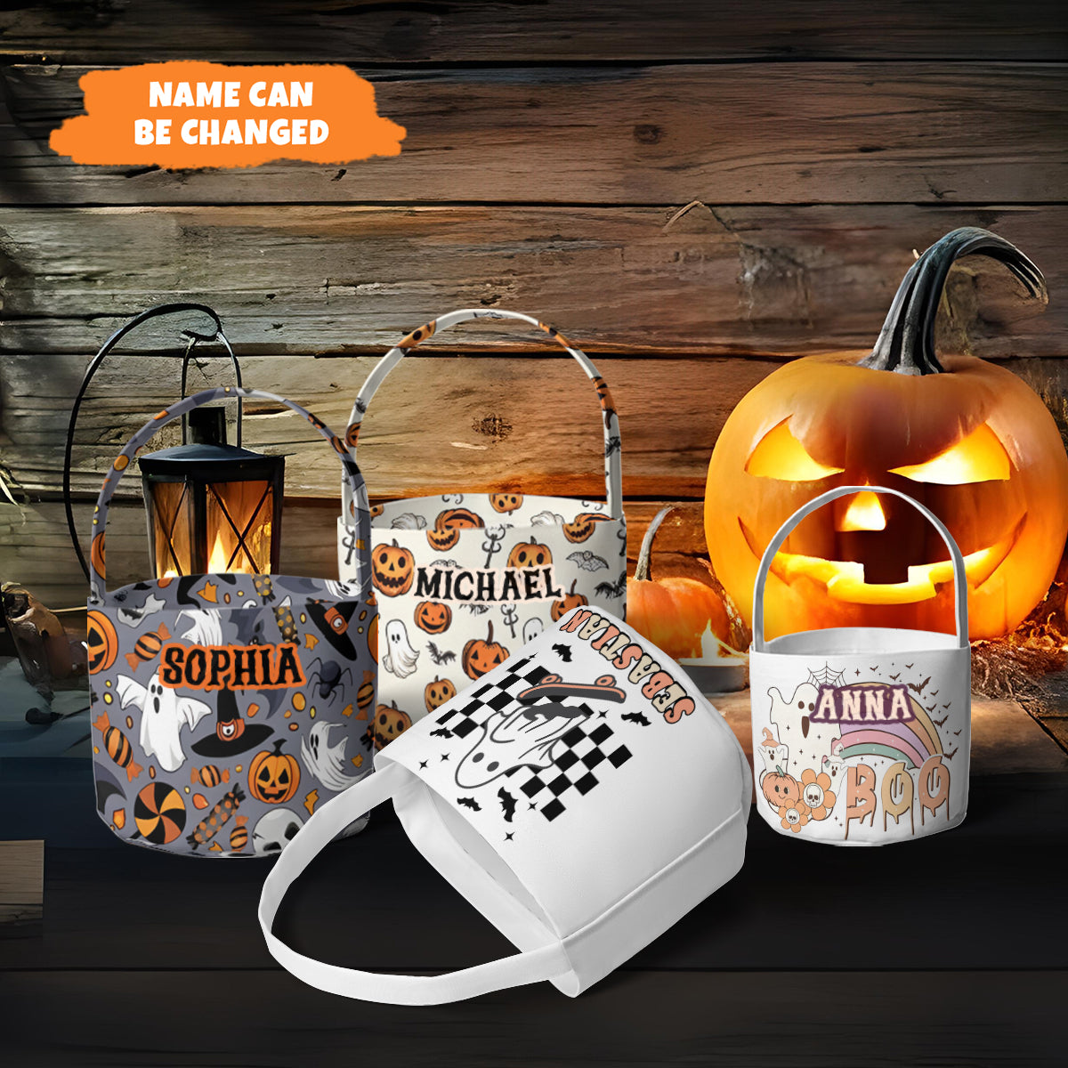 Petthouse | Personalized Trick Or Treat Bag, Halloween Basket Tote, Trick-or-treat Bag, Candy Halloween Bag