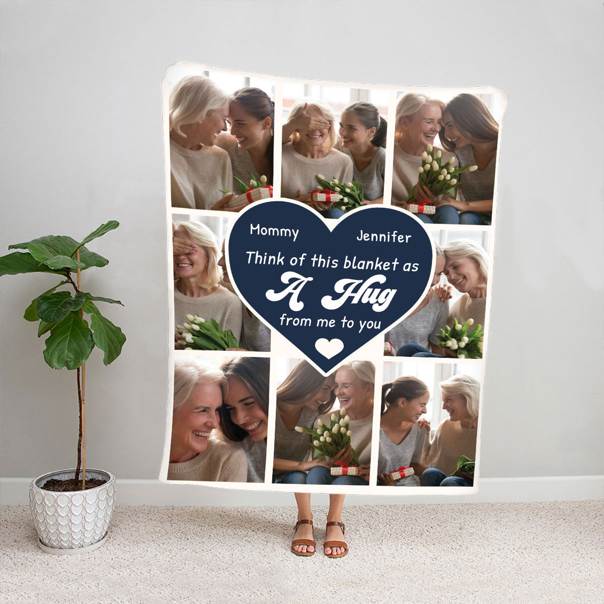 Petthouse | Mommy Mother's Day Picture Blanket, Personalized Photos Fleece, This Blanket As A Hug From Me Blanket