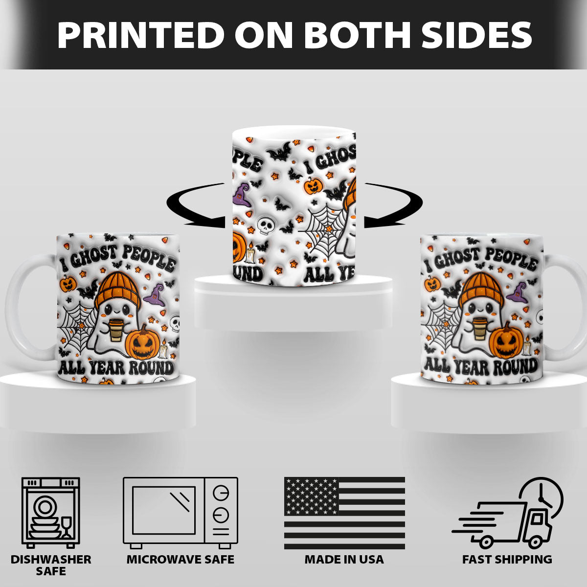 Petthouse | Halloween I Ghost People Inflated Effect 3d Mug, Ghost Pumpkin Mug, Spooky Vibes Ghost Coffee