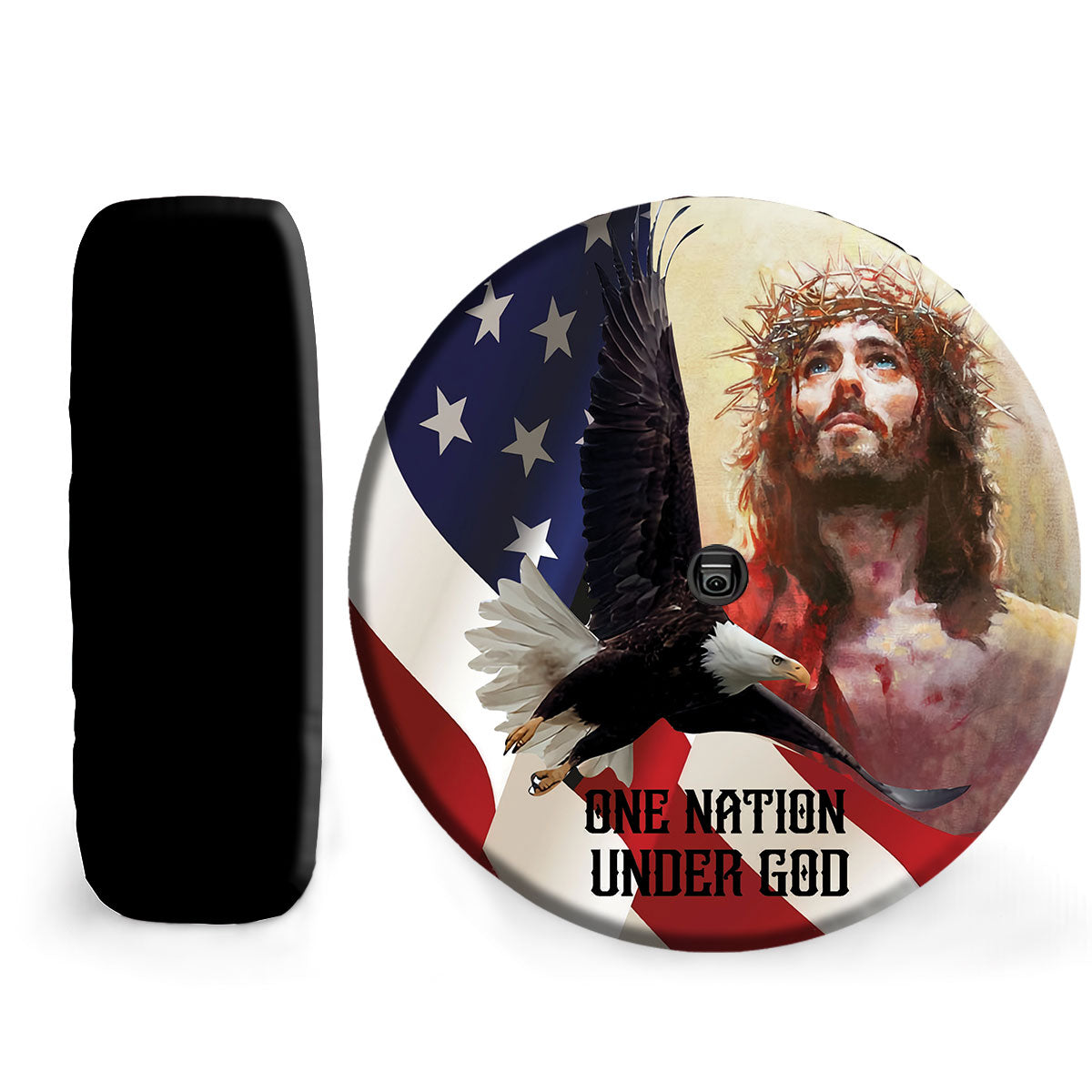 Petthouse | Jesus Watercolor Art Durable Tire Protector Faith Gift One Nation Under God Spare Tire Cover