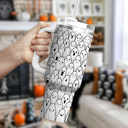 Petthouse | Halloween Ghost 40 Oz Tumbler, Cute Ghost Seamless Tumbler, Spooky Vibes, Spooky Ghost