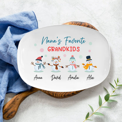 Petthouse | Personalized Snowman Grilling Palte, Grandma's Favorite Grandkids Plate, Family Platter, Christmas Gift Decoration