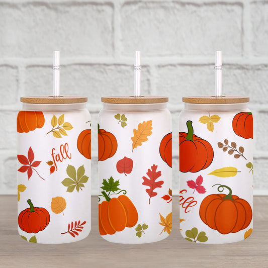 Petthouse | Pumpkin Iced Coffee Cup, Cute Fall Iced Coffee Glass Cup, Pumpkin Cup, Fall Vibes Glass Cup