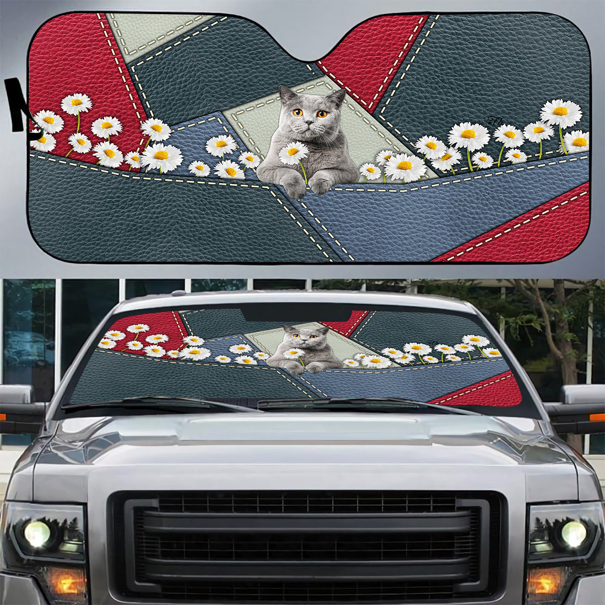 Petthouse | Windshield Sun Shade British Shorthair Cat Daisy Car Sunshade Cat Lover Gift Sun Shade