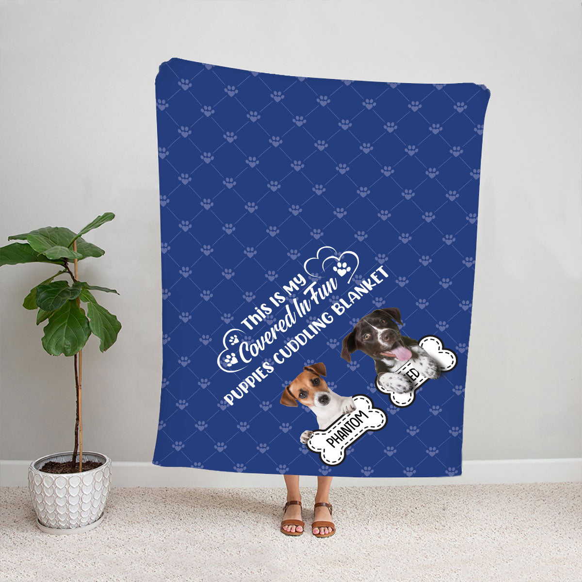 Petthouse | Personalized Photo Covered In Fur Dog Cat Blanket Warm For Traveling, Puppies Cuddling Blanket