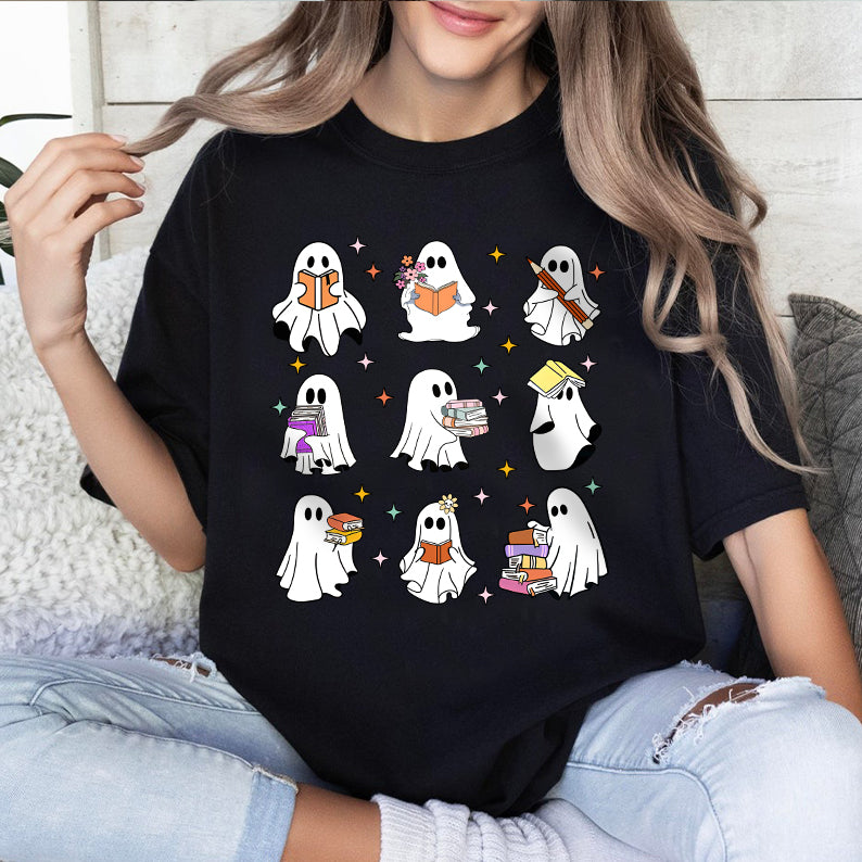 Petthouse | Cute Acotar Ghost Shirt, Ghost Reading A Book Tshirt, Back To School Shirt, Gift For Her