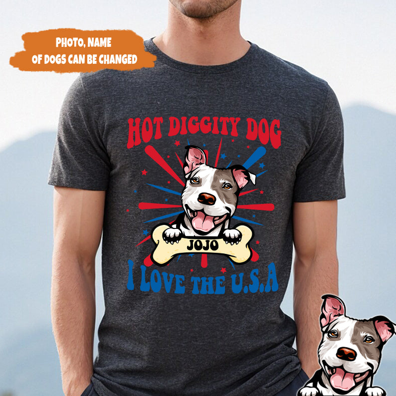 Petthouse | Custom Dog Hot Diggity Dog I Love The Usa Shirt, Independence Day Shirt, Gift For Dog Lovers