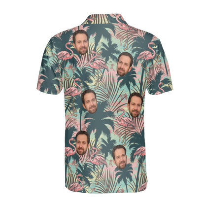 Petthouse | Customized Image Flamingo With Tropical Leaves And Plants Golf Polo Shirt Dad Gift