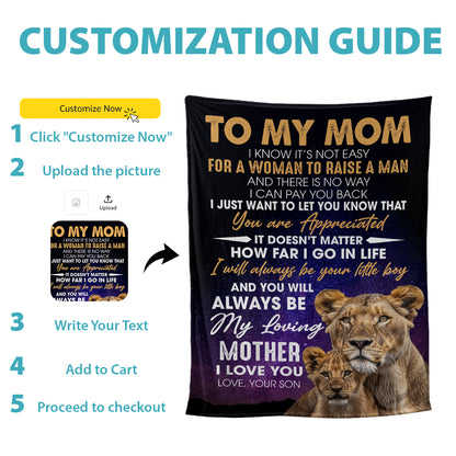 Petthouse | Happy Mother's Day Soft Blanket, Lion Mother And Baby Blanket, Letter From Son To Mom Blanket