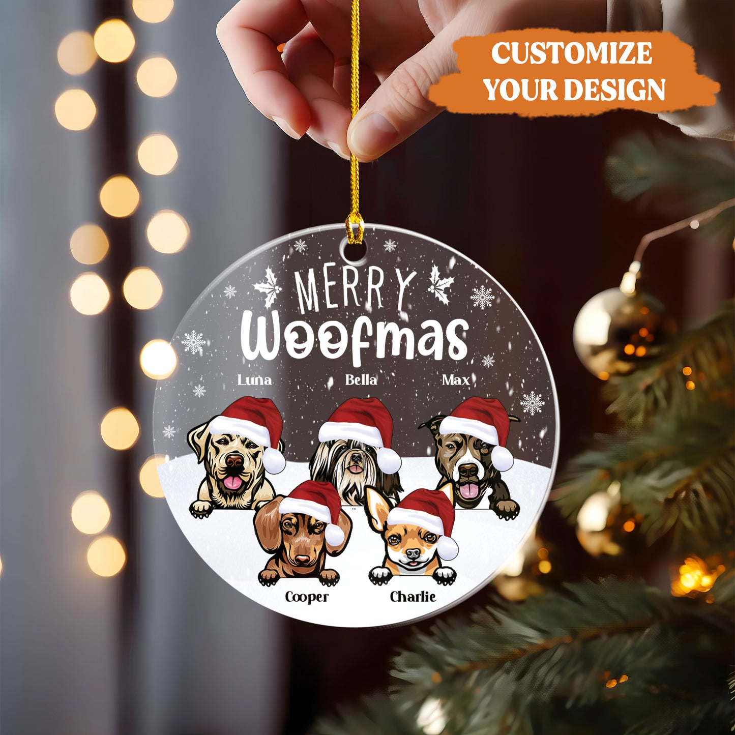 Petthouse | Personalized Dog Christmas Ornament, Merry Woofmas, Dog Breed Ornament, Dog Lover Gift