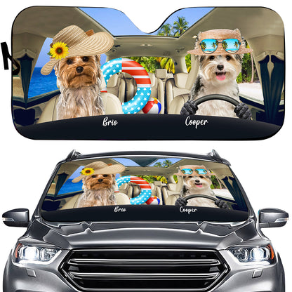 Petthouse | Yorkshire Terrier Beach Trip Car Sun Shade Windshield Customized Photo Dog Sunshade Sun Visor