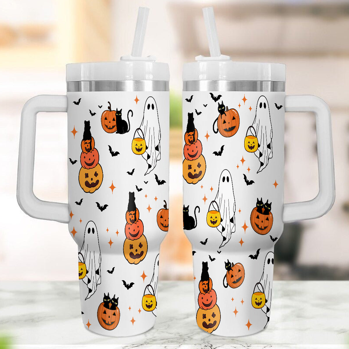 Petthouse | Cute Ghost Halloween 40oz Tumbler, Pumpkin Black Cat Tumbler, Spooky Pumpkin Insulated Cup