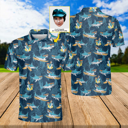 Petthouse | Customized Picture Surfing Sharks Tropical Polo Shirt Surfer Beach Summer Combo Set Beach Lovers Gift