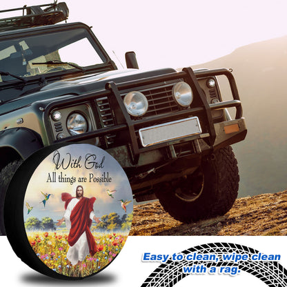 Petthouse | Jesus God Wheel Tire Covers Hummingbird Beautiful Landscape With God All Things Spare Tire Cover