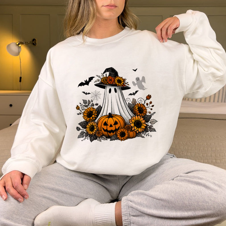 Petthouse | Cute Ghost Pumpkin Shirt, Floral Witch Ghost Pumpkin Shirt, Fall Autumn Halloween