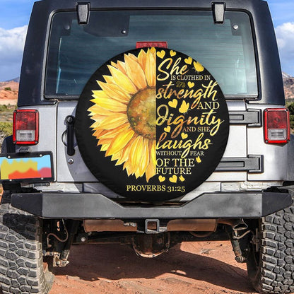 Petthouse | She Is Clothed In Strength Cover Sunflower Tire Cover Sunflower Oil Painting Wrap Car Tire Decor