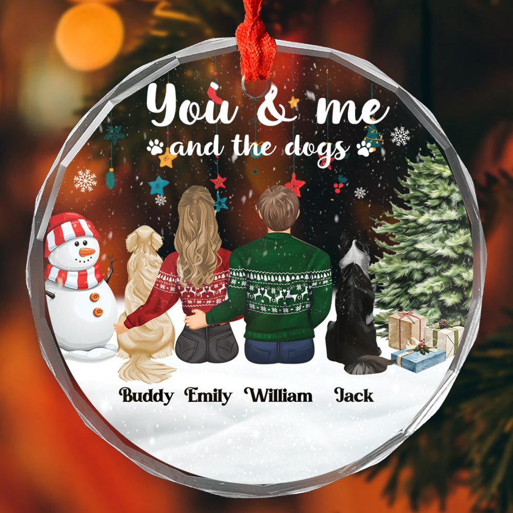 Petthouse | Personalized You & Me And The Dogs Glass Ornament, Couple & Fur Babies Christmas, Xmas Dog Family