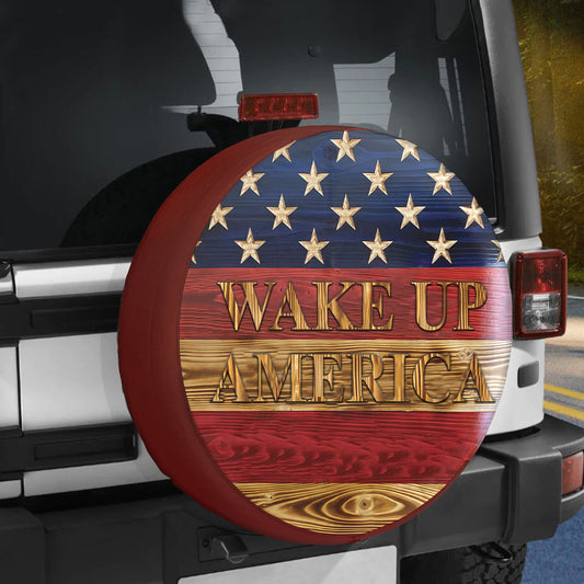 Petthouse | Wake up America Day Tire Cover Protector Retro Vintage Style Patriot Day Car Accessories