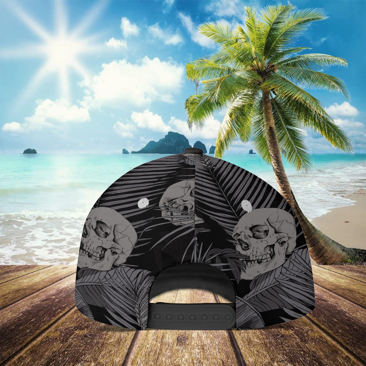 Petthouse | White Skull Pattern Baseball Cap Palm Leaves Pattern Baseball Cap Horror Style Best Gift