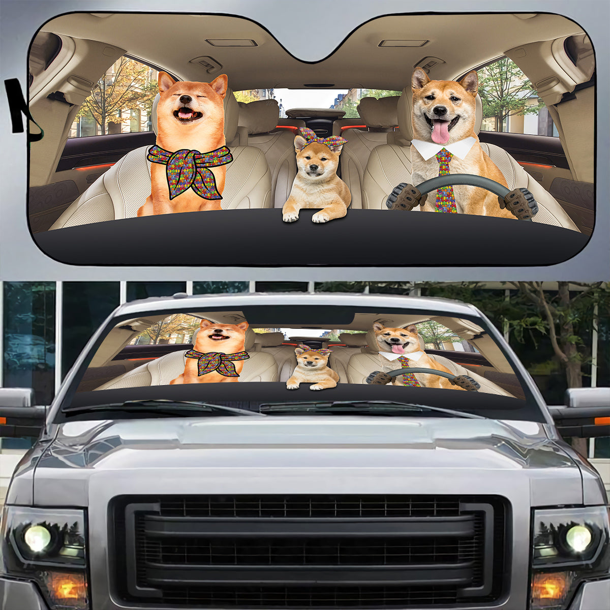 Petthouse | Shiba Inu Dog Driver Car Auto Sun Shade Autism Awareness Sun Shade Car Windshield Car Decor