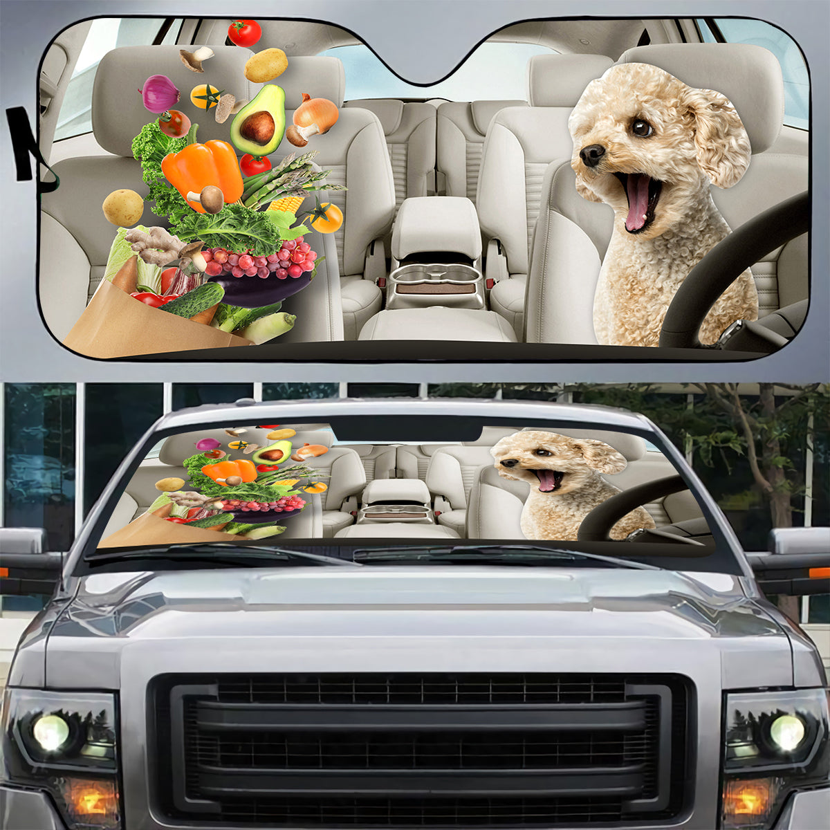 Petthouse | Poodle Driver Car Sun Shade Windshield Surprising Dog Windshield Visor For Vegetarian Dog