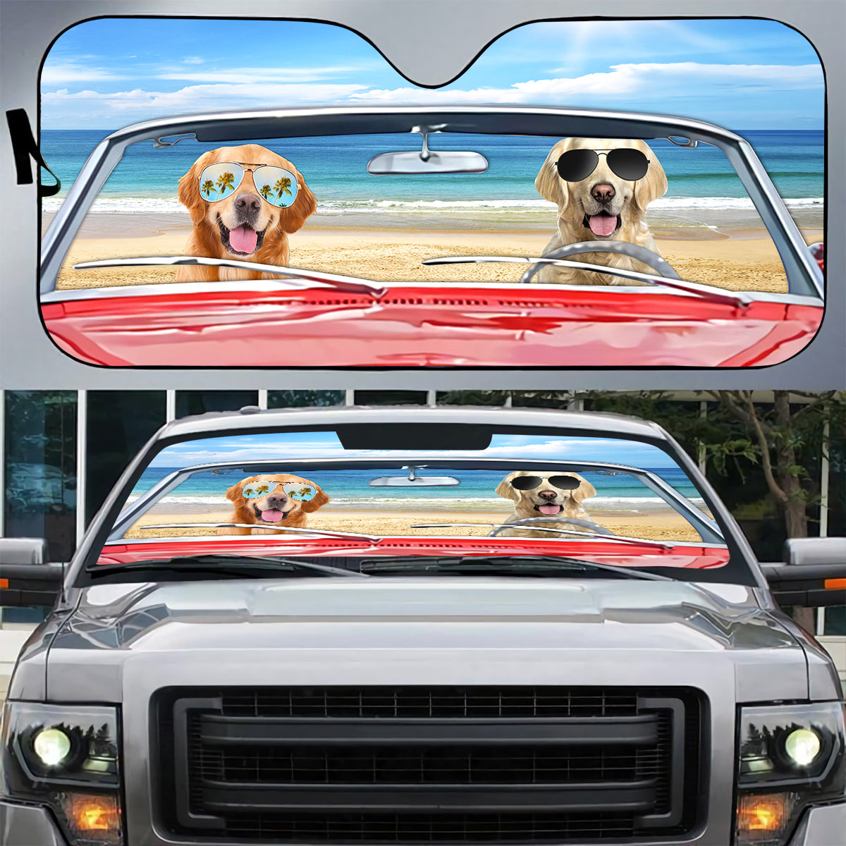 Petthouse | Golden Retriever Car Driving Summer Trip Car Sun Shade Windshield Suv Sun Shade For Windshield