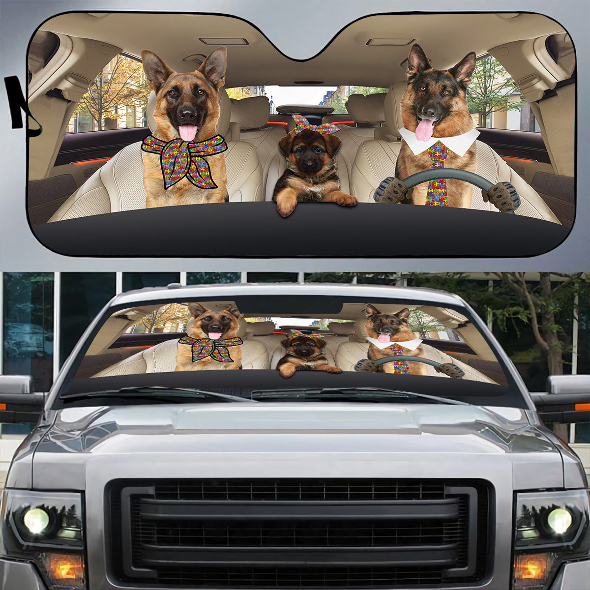 Petthouse | Autism Awareness Windshield Sun Shade German Shepherd Sun Shade Car Windshield Car Decor