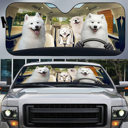 Petthouse | Samoyed Puppies Dog Auto Sunshade Samoyed Family Dog Owner Car Decoration Puppies Fans Gift