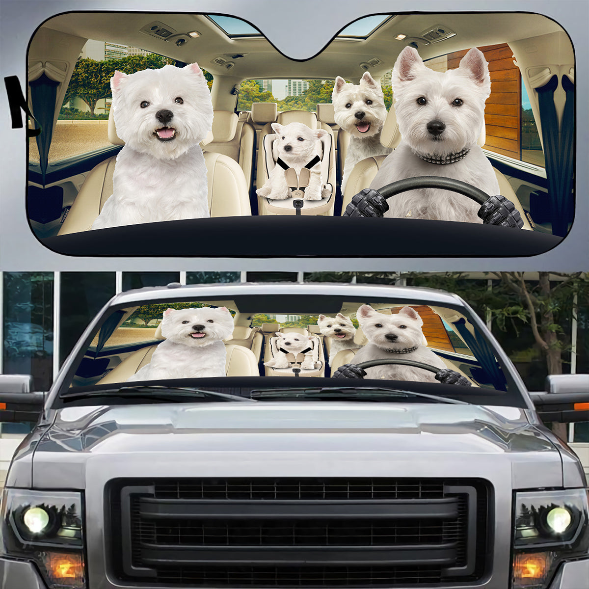 Petthouse | West Highland White Terrier Family Printed Auto Sunshade Anti Uv Puppies West Dog Owner Gift