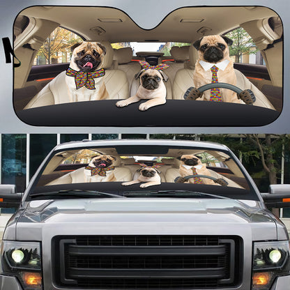 Petthouse | Funny Pug Dog Driving Car Front Windshield Car Sun Shade Autism Awareness Sun Visor