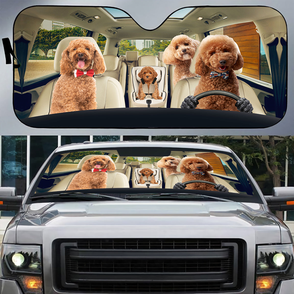 Petthouse | Toy Poodle Curly Dog Car Sun Shade Dog Mom Dog Dad Car Accessories Auto Sunshade