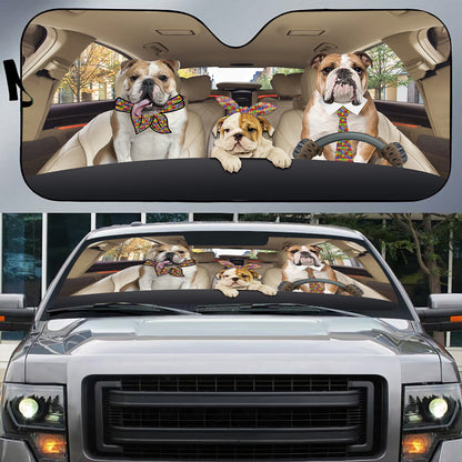 Petthouse | English Bulldog Driver Car Sun Shade Autism Awareness Car Sun Shade Windshield Car Decorations