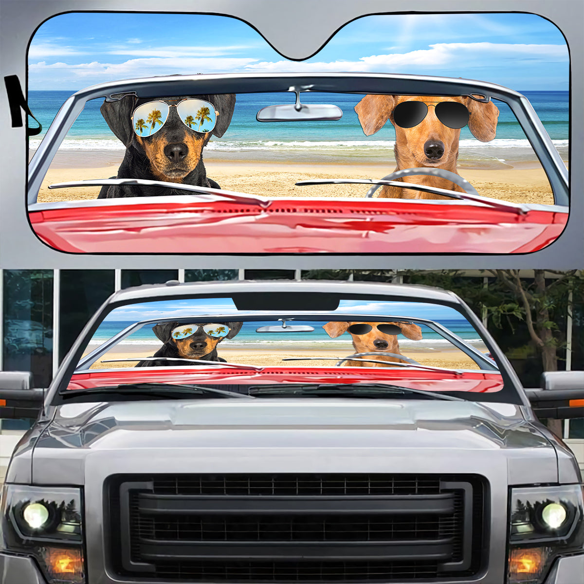 Petthouse | Dog Sunshade Dachshund Summer Driving Car Sun Shade Windshield Beach Vacation Windshield Cover